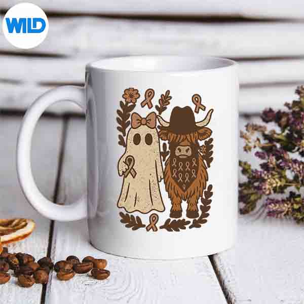 Coquette Fall Breast Cancer Highland Cow Ghost Halloween SVG PNG Digital Design 7 CoquetteFallBreastCancerHighlandCowGhostHalloweenmug