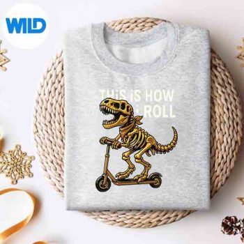 DinosaurTrexSkeletonHalloweenScooterThisIsHowIRollsweater