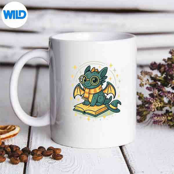 DragonsCuteWizardDragonBookLoverMagicSchoolArtmug