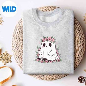 Ghos Pink Flowers Cute Spooky October SVG Cut File 4 GhosPinkFlowersCuteSpookyOctobersweater