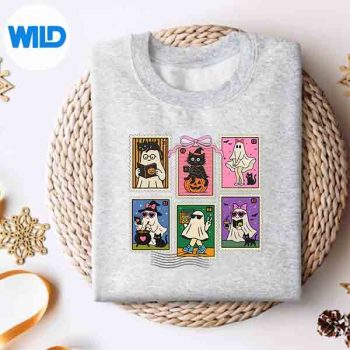 GhostReadingBooksStampsBookishGhostBlackCatHalloweensweater