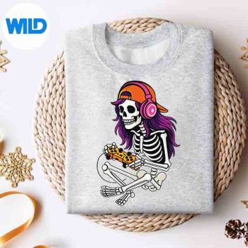 Girls Halloween Skeleton Gamer Video Gaming Girl Vector Design 4 GirlsHalloweenSkeletonGamerVideoGamingGirlsweater