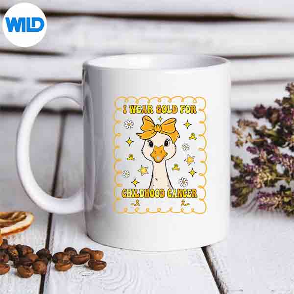 GooseIWearGoldForChildhoodCancerAwarenessmug