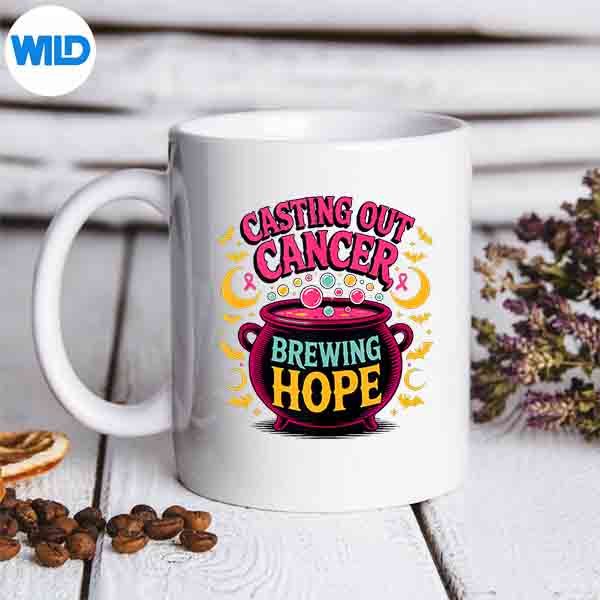 Halloween Breast Cancer Awareness Casting Out Cancer Vector Design 6 HalloweenBreastCancerAwarenessCastingOutCancermug