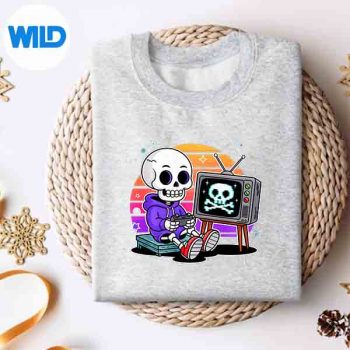 HalloweenGamerSkeletonPixelSkullRetroGamingsweater