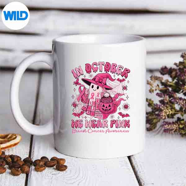 InOctoberWeWearPinkGhostBreastCancerAwarenessmug