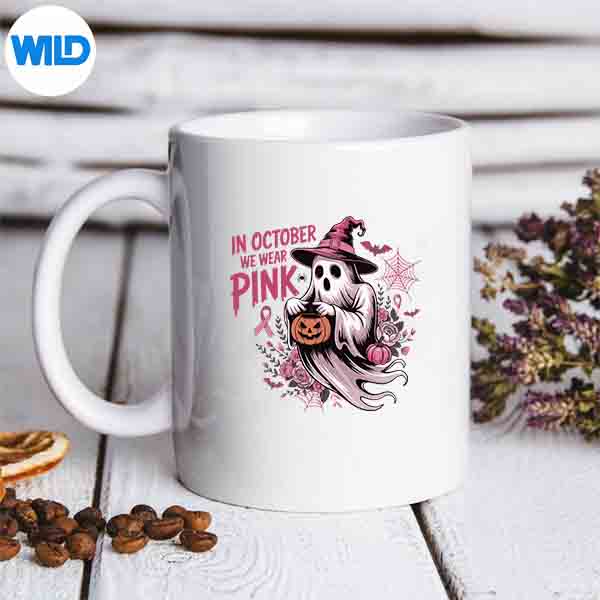 In October We Wear Pink Ghost Witch Breast Cancer Awareness Love Design for Cricut 6 InOctoberWeWearPinkGhostWitchBreastCancerAwarenessLovemug