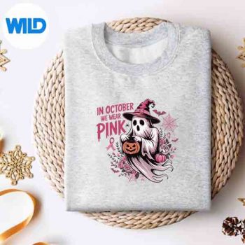 InOctoberWeWearPinkGhostWitchBreastCancerAwarenessLovesweater