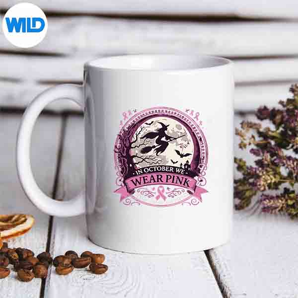 InOctoberWeWearPinkRibbonWitchHalloweenBreastCancerRetromug