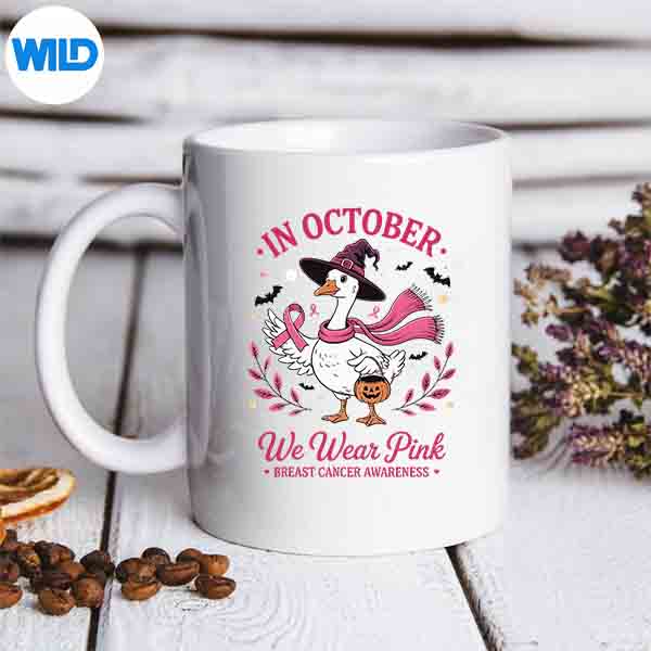 InOctoberWeWearPinkSillyGooseHalloweenBreastCancermug