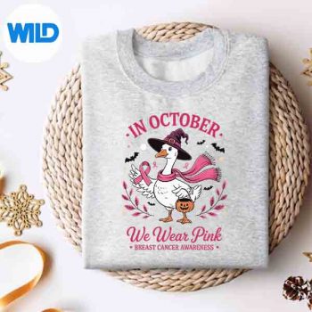 InOctoberWeWearPinkSillyGooseHalloweenBreastCancersweater
