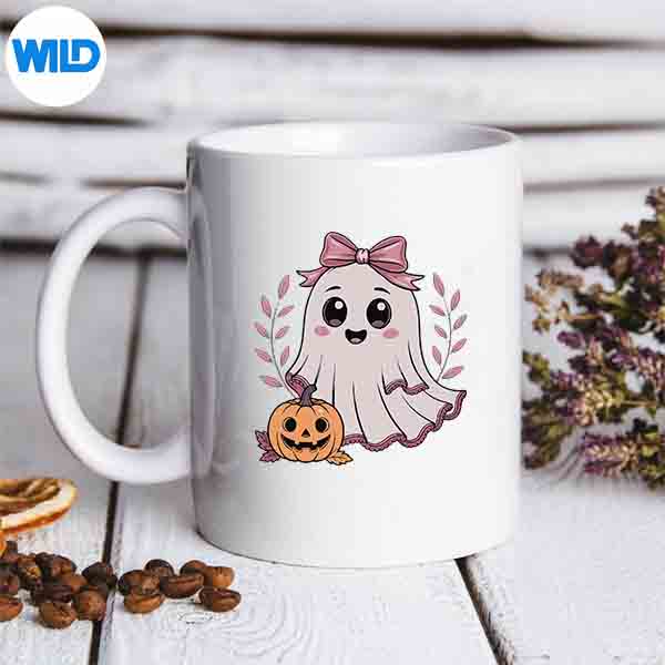 LaceGhostHalloweenCoquetteBowPumpkinVintageGirlmug