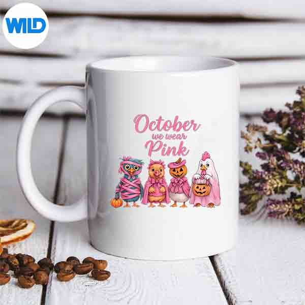 OctoberWeWearPinkChickenBreastCancerHalloweenmug