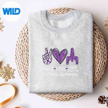 PeaceLoveHarmReductionOverdoseAwarenessRibbonPurplesweater
