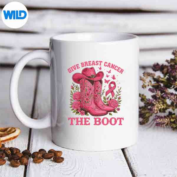 PinkCowgirlBootsBreastCancerAwarenessRibbonmug
