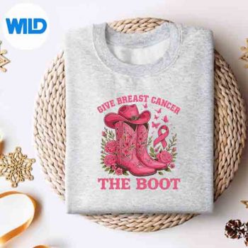 PinkCowgirlBootsBreastCancerAwarenessRibbonsweater