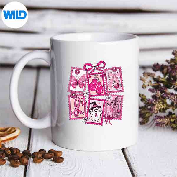 PinkGhostCoquetteBowHalloweenBreastCancerAwarenessmug