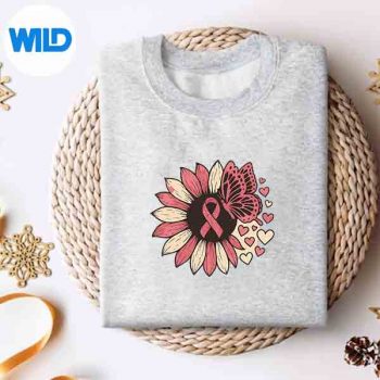PinkSunflowerButterflyBreastCancerAwarenesssweater