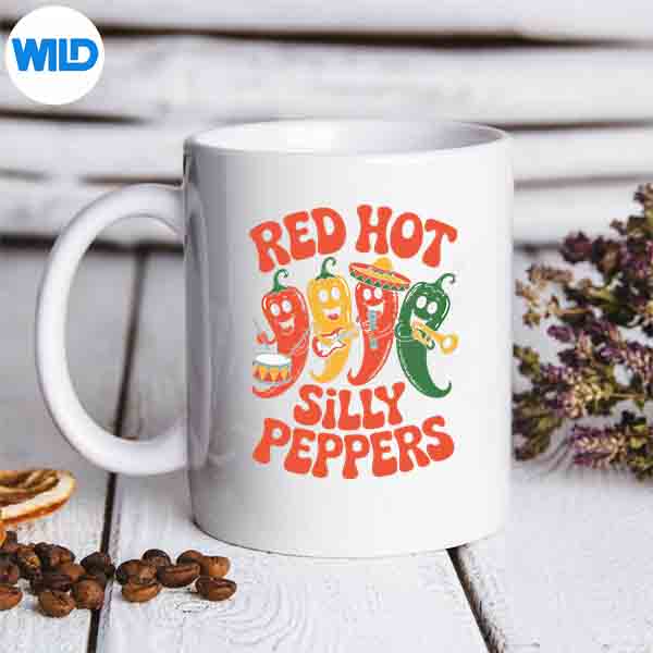 RedHotSillyPeppersChiliBandCartoonRetromug