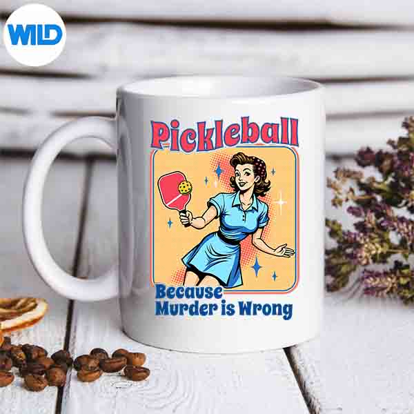 RetroPickleballWomanBecauseMurderIsWrongmug