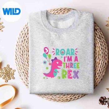 Roar Im A Three Rex Girl Dinosaur Lover 3 Year Old Silhouette SVG PNG Cut File 4 RoarImAThreeRexGirlDinosaurLover3YearOldsweater