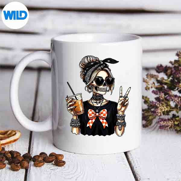 Skeleton Girl Drinking Coffee Peace Sign For SVG PNG 7 SkeletonGirlDrinkingCoffeePeaceSignFormug