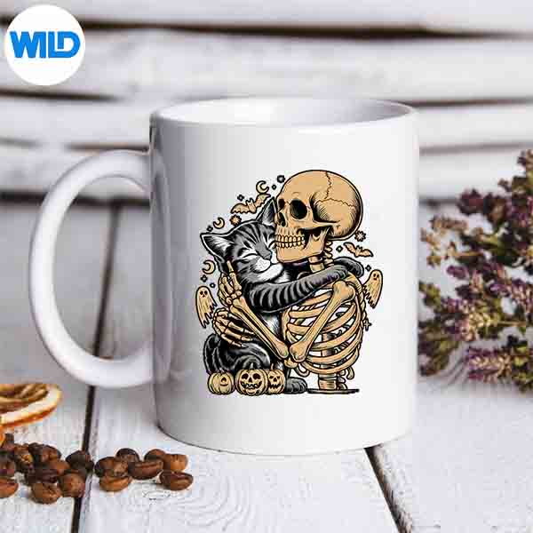 Skeleton Hugging Cat Halloween Cat Lover Vector Design 7 SkeletonHuggingCatHalloweenCatLovermug