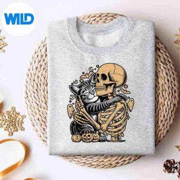 Skeleton Hugging Cat Halloween Cat Lover Vector Design 4 SkeletonHuggingCatHalloweenCatLoversweater