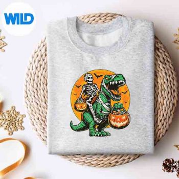 SkeletonRidingDinosaurPumpkinSpookyTrexHalloweensweater
