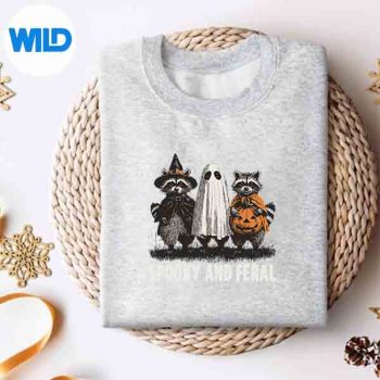 SpookyAndFeralHalloweenCuteGhostRaccoonTrickOrTreatsweater 1
