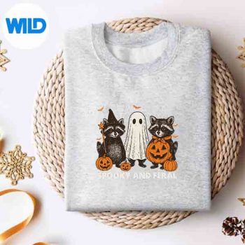 Spooky And Feral Halloween Cute Ghost Raccoon Trick Or Treat Silhouette SVG PNG Cut File 4 SpookyAndFeralHalloweenCuteGhostRaccoonTrickOrTreatsweater
