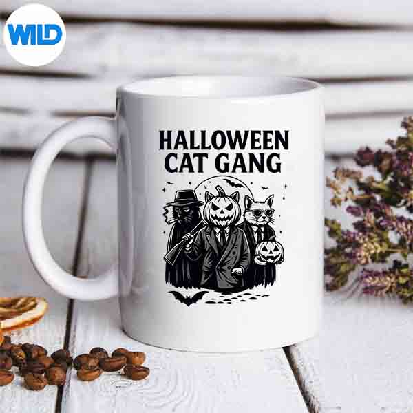 VintageBlackWhiteGangsterCatsInHalloweenScaryMafiamug