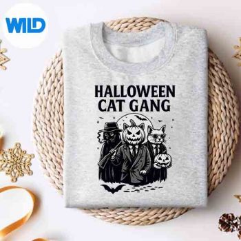VintageBlackWhiteGangsterCatsInHalloweenScaryMafiasweater