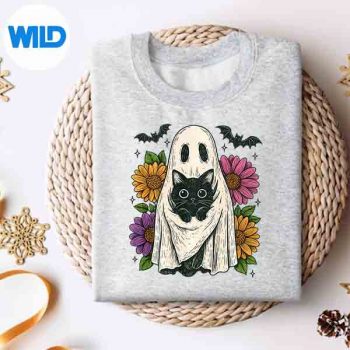 VintageHalloweenGhostHoldingBlackCatsweater