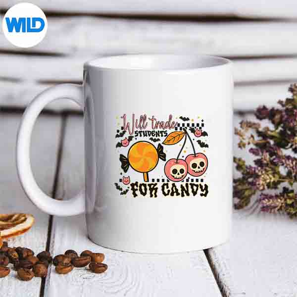 Will Trade Students For Candy Teacher Halloween Vector Design 7 WillTradeStudentsForCandyTeacherHalloweenmug