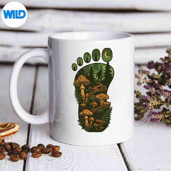 BigfootFootPrintForestNatureMushroomSasquatchCryptidmug