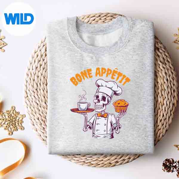 Alternative view of Bone Apptit Skeleton Chef Halloween Catering Staff Cooking Digital Design