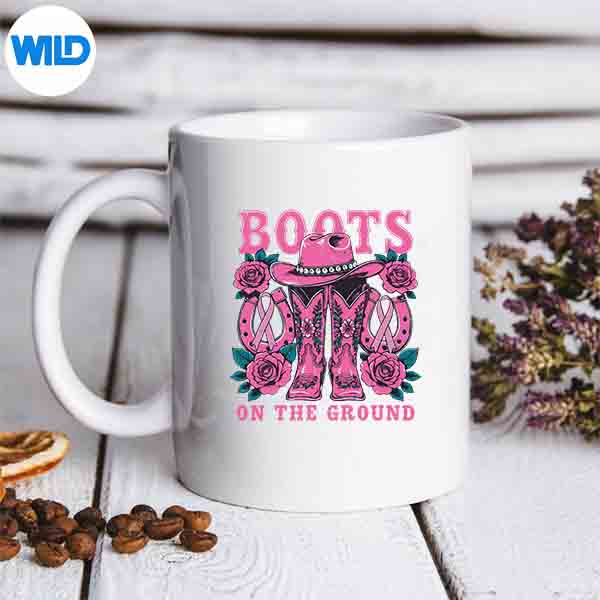Boots On The Ground Pink Western Cowgirl Breast Cancer SVG PNG Cut File 6 BootsOnTheGroundPinkWesternCowgirlBreastCancermug