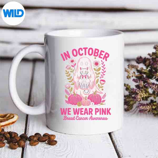 BreastCancerHalloweenGhostsInOctoberWeWearPinkmug