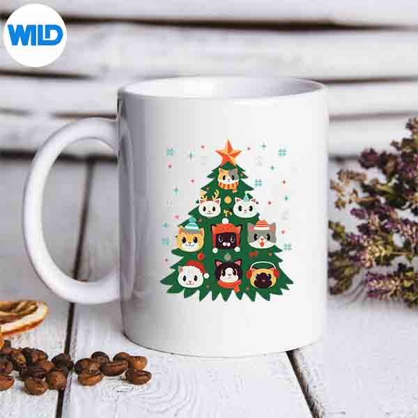 Cats Christmas Tree Merry Christmas Pajamas Xmas Silhouette SVG PNG Cut File