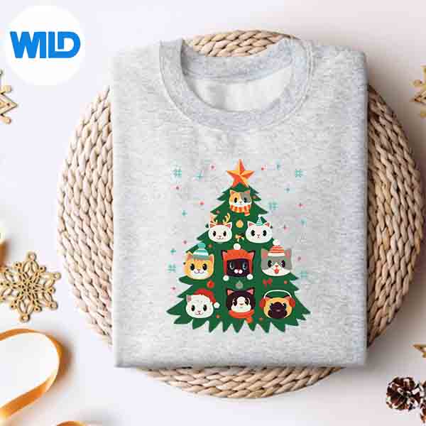 Alternative view of Cats Christmas Tree Merry Christmas Pajamas Xmas Silhouette SVG PNG Cut File