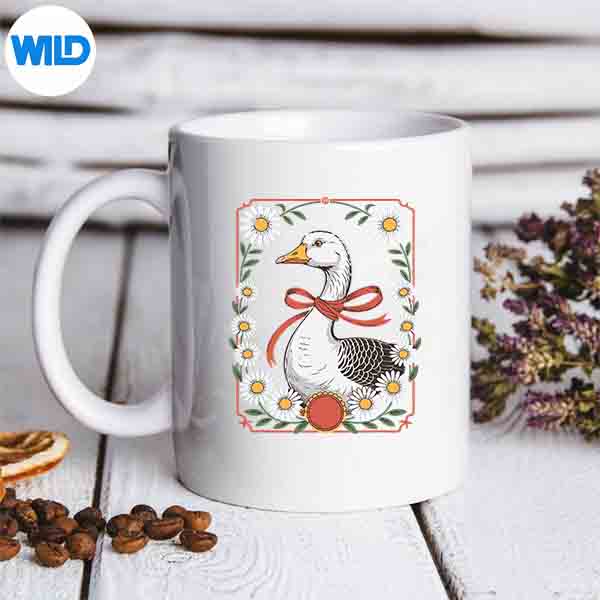 Cottagecore Goose With Red Bow And Daisy Frame Vector Design 7 CottagecoreGooseWithRedBowAndDaisyFramemug