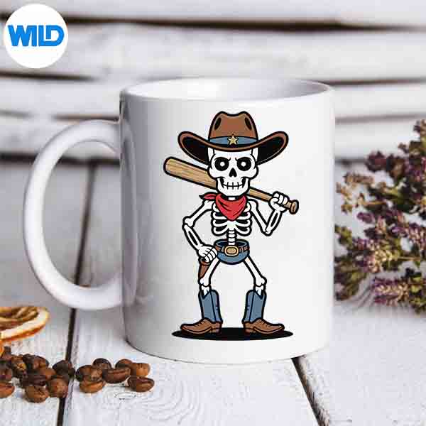 CowSkeletonBaseballHalloweenVintagemug