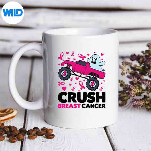 Crush Breast Cancer Awareness Monster Truck Halloween Ghost Funny Vector Design 7 CrushBreastCancerAwarenessMonsterTruckHalloweenGhostFunnymug