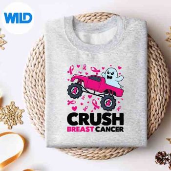 CrushBreastCancerAwarenessMonsterTruckHalloweenGhostFunnysweater
