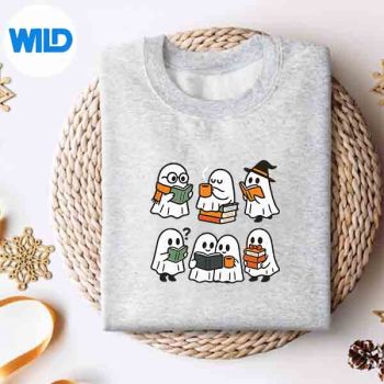 Cute Ghosts Reading Books Halloween Digital Design 4 CuteGhostsReadingBooksHalloweensweater