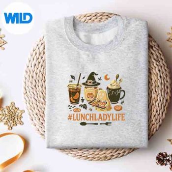 CuteLunchLadyLifeGhostCoffeePumpkinHalloweenCostumesweater