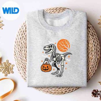 DinosaurSkeletonHalloweenPumpkinTrickOrTreatsweater