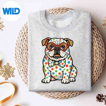 DotDayBulldogWithColorfulPolkaDotsForsweater
