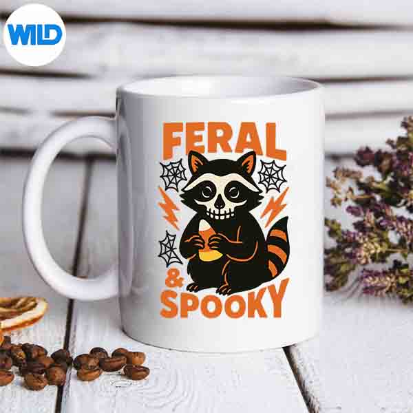 FeralAndSpookyHalloweenRaccoonSkullTrickOrTreatmug